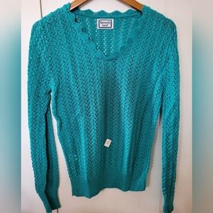 NWT Kenneth Too Vintage Teal Blue Sweater Sz M
